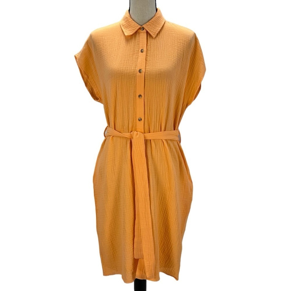 Style & Co Sleeveless 100% Cotton Button Down Midi Dress - Orange - size Medium